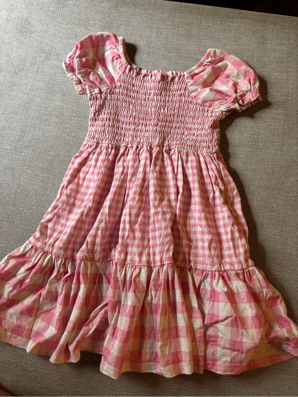 SweetHoney Pink Gingham Smocked Puff-Sleeve Dress
